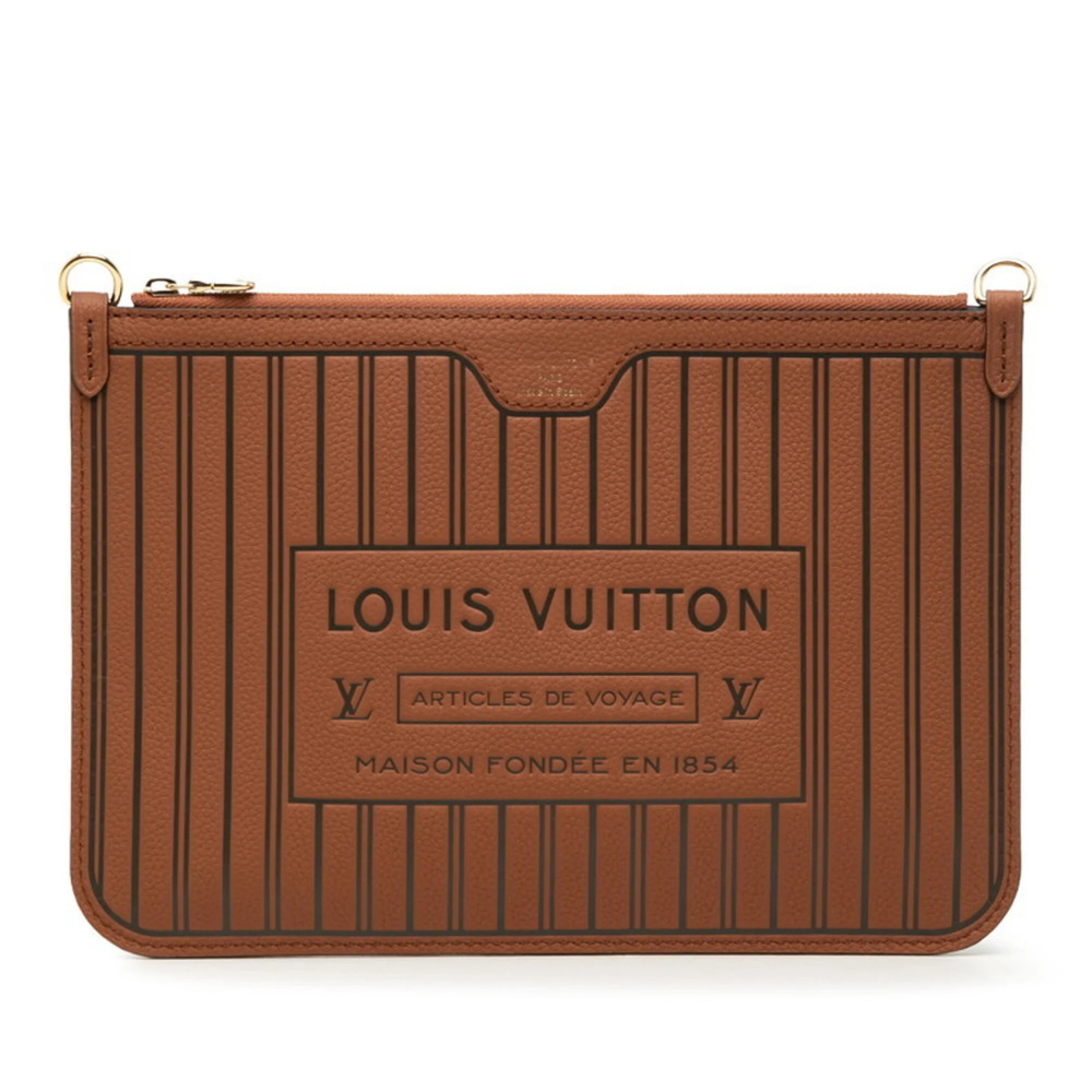 LOUIS VUITTON Brown Monogram Leather Neverfull Pouch